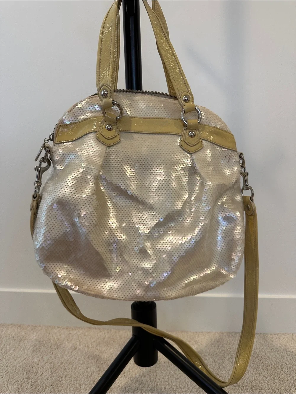 Coach Iridescent Sequin Dome Satchel with Yellow Trim Y2K